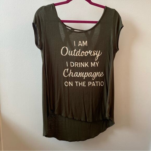 Alya Women's Olive Forest Green Babydoll Graphic Tunic Criss Cross Back Size S - Picture 4 of 8